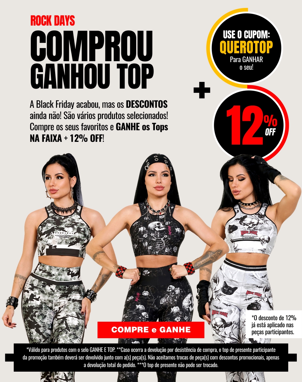 Rock Days! Comprou Ganhou o Top + 12% Off